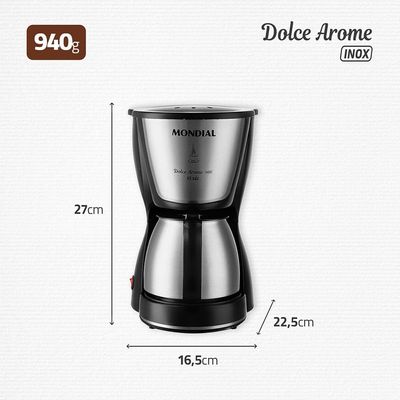 Cafeteira Elétrica Mondial Dolce Arome Thermo Inox C-34 15 Xícaras – Preta/Inox Preto,Inox / 220