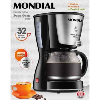 Cafeteira Elétrica Mondial Dolce Arome Inox C-32I 32 Xícaras - Preta Inox,Preto / 110