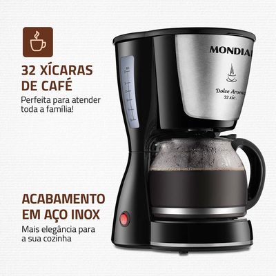 Cafeteira Elétrica Mondial Dolce Arome Inox C-32I 32 Xícaras - Preta Inox,Preto / 110