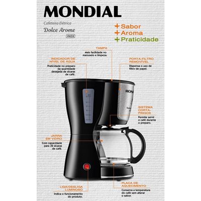 Cafeteira Elétrica Mondial Dolce Arome Inox C-32I 32 Xícaras - Preta Inox,Preto / 110