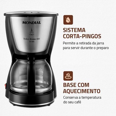 Cafeteira Elétrica Mondial Dolce Arome Inox C-32I 32 Xícaras - Preta Inox,Preto / 110