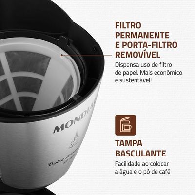 Cafeteira Elétrica Mondial Dolce Arome Inox C-32I 32 Xícaras - Preta Inox,Preto / 110