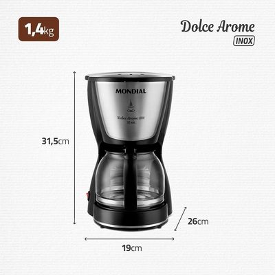 Cafeteira Elétrica Mondial Dolce Arome Inox C-32I 32 Xícaras - Preta Inox,Preto / 110