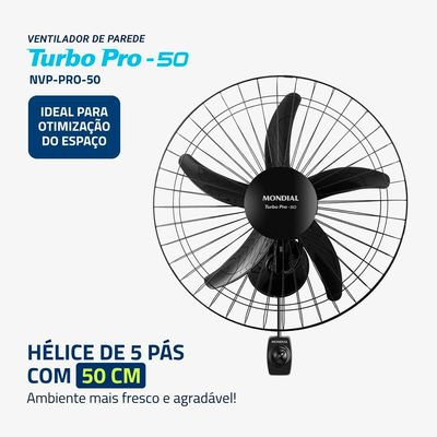 Ventilador de Parede 50cm Mondial Turbo Pro NVP com 5 Pás, 3 Velocidades - Preto Preto / 110