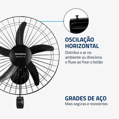 Ventilador de Parede 50cm Mondial Turbo Pro NVP com 5 Pás, 3 Velocidades - Preto Preto / 110