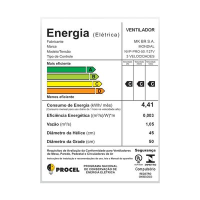 Ventilador de Parede 50cm Mondial Turbo Pro NVP com 5 Pás, 3 Velocidades - Preto Preto / 110