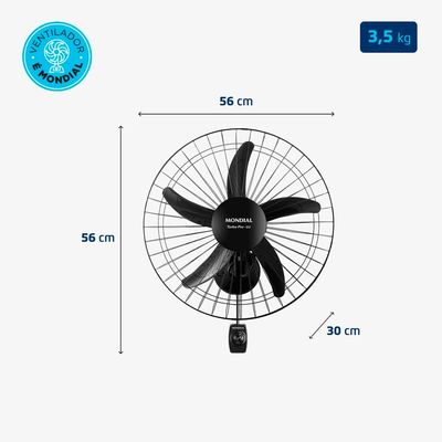 Ventilador de Parede 50cm Mondial Turbo Pro NVP com 5 Pás, 3 Velocidades - Preto Preto / 110