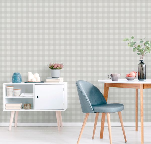 Papel de Parede Essential Xadrez Vichy Cor Cinza Claro ES98133
