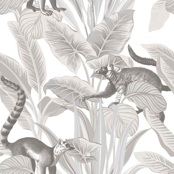 Papel de Parede Botany House Lêmure Cinza 15531