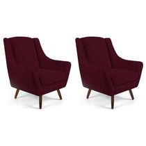 Kit 02 Poltronas Decorativas Sala de Estar Pés de Madeira Naomi Veludo Marsala - Gran Belo