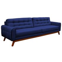 Sofá 3 Lugares Sala de Estar Eros 230 cm Veludo Azul Bic Base Fixa - Gran Belo