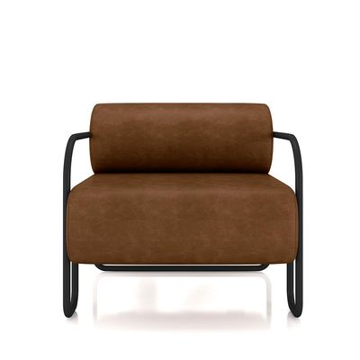 Poltrona Decorativa Sala de Estar Polatsk Base Industrial de Ferro PU Marrom G33 - Gran Belo