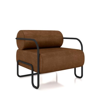 Poltrona Decorativa Sala de Estar Polatsk Base Industrial de Ferro PU Marrom G33 - Gran Belo
