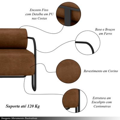 Poltrona Decorativa Sala de Estar Polatsk Base Industrial de Ferro PU Marrom G33 - Gran Belo