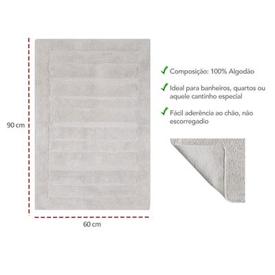 Tapete Algodao Retangular Aconchegante Macio Cinza Prata 60x90cm