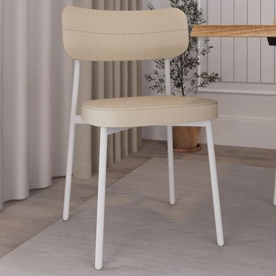 Cadeira Estofada Para Sala de Jantar Astrid Branco C01 Linho Areia - Lyam Decor
