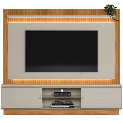 Estante Home Para TV 75 Pol Ripado com LED 215cm Coimbra L05 Nature Off White - Lyam Decor