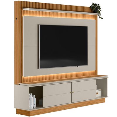 Estante Home Para TV 75 Pol Ripado com LED 215cm Coimbra L05 Nature Off White - Lyam Decor