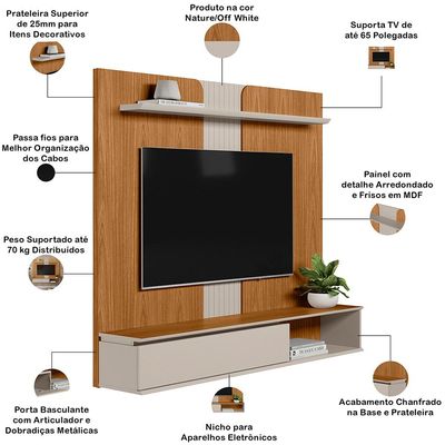 Painel Para TV 65 Pol Com Bancada Suspensa New L05 Nature Off White - Lyam Decor