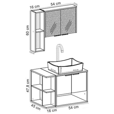 Gabinete Para Banheiro Com Cuba e Espelho Siesta B02 Branco Naturalle - Lyam Decor