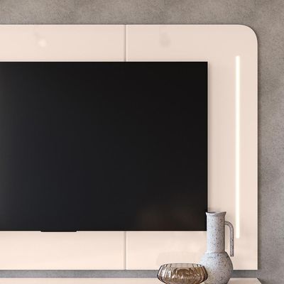 Painel com Bancada Sala de Estar 218cm Saitama para TV até 75 com Portas Ripadas e LED Off White G18 - Gran Belo
