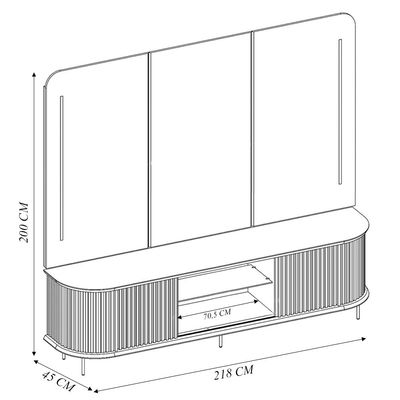 Painel com Bancada Sala de Estar 218cm Saitama para TV até 75 com Portas Ripadas e LED Off White G18 - Gran Belo