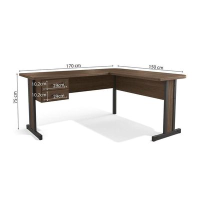 Mesa De Escritório Em L 2 Gavetas Versatile Munique 1,70m X 1,50m