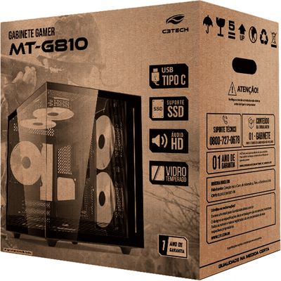 Gabinete Gamer Aquarius C3TECH MT-G810 sem FANS Preto