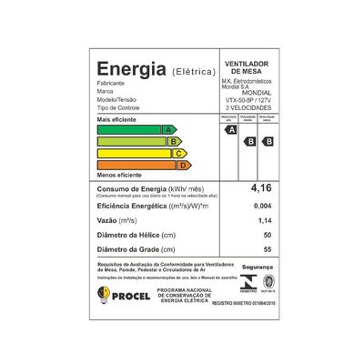 Ventilador de Mesa Mondial VTX-50-8P Preto - 50 cm Preto / 110