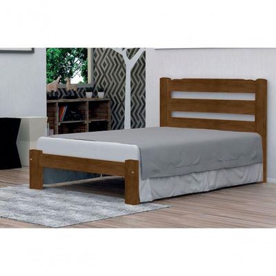 Cama De Casal Luna De Madeira Maciça Angelim Pedra/tauari - Cor Imbuia