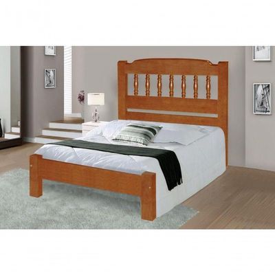 Cama Queen Size Roma De Madeira Maciça Angelim Pedra/tauari - Cor Mel