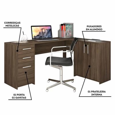 Conjunto Escritório 2 Peças Mesa De Canto Em L E Armário