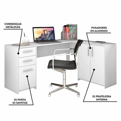 Conjunto Escritório 2 Peças Com Mesa De Canto Em L E Armário