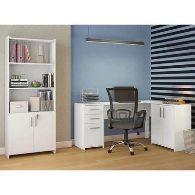 Conjunto Escritório 2 Peças Com Mesa De Canto Em L E Armário