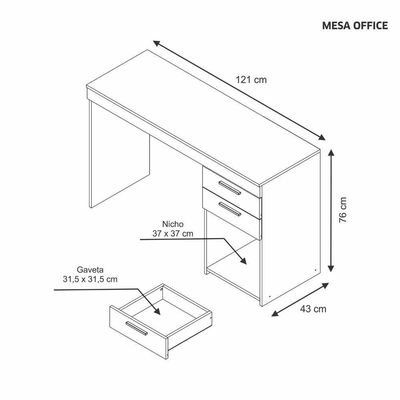 Mesa De Escritório Office Notável Móveis Branco New