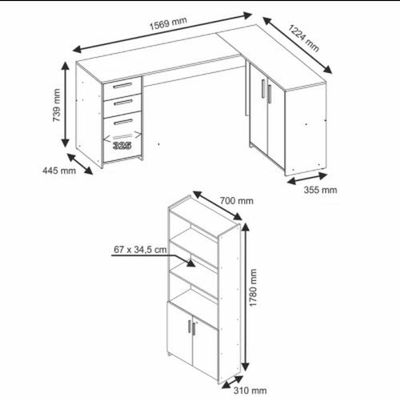 Conjunto Para Escritório 2 Peças Com Mesa E Armário Preto