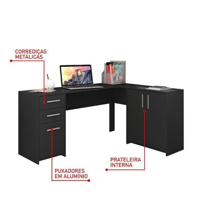 Conjunto Para Escritório 2 Peças Com Mesa E Armário Preto