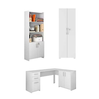 Conjunto Para Escritório 1 Mesa De Canto 2 Armários Altos