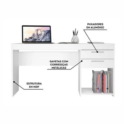 Conjunto Para Escritório Com Mesa Office E Armário Branco