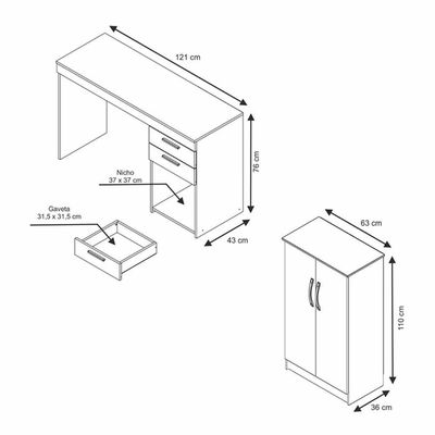 Conjunto Para Escritório Com Mesa Office E Armário Branco