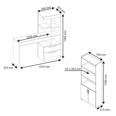 Conjunto Para Escritório 2 Peças Com Mesa E Armário