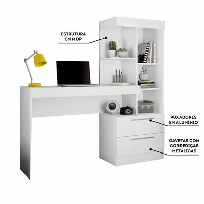 Conjunto Para Escritório 2 Peças Com Mesa E Armário Branco