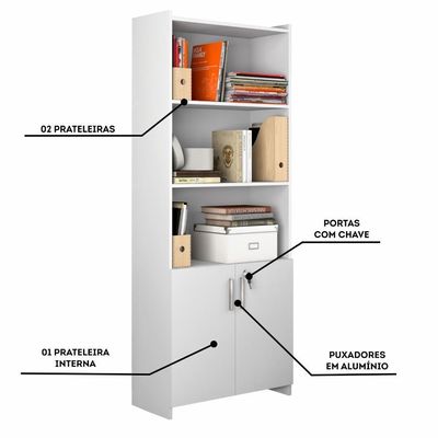 Conjunto Para Escritório 2 Peças Com Mesa E Armário Branco