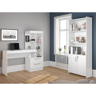 Conjunto Para Escritório 2 Peças Com Mesa E Armário Branco
