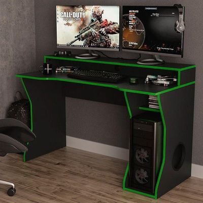 Mesa Para Computador Notebook Desk Game Fremont Preto/Verde