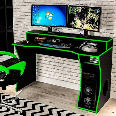 Mesa Para Computador Notebook Desk Game Fremont Preto/Verde