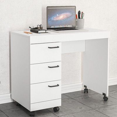 Mesa P/ Computador Notebook 3 Gavetas 90Cm Osaka Branco