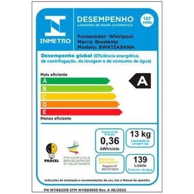 Lavadora de Roupas Brastemp BWK13A9 com Ciclo Tira Manchas Advanced e Ciclo Antibolinha Cinza Platinum - 13kg Cinza / 110