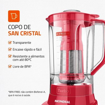 Liquidificador Mondial Turbo L900 Vermelho 900W com 5 Velocidades Vermelho / 220