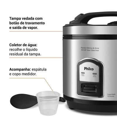 Panela de Arroz Elétrica Philco Inox 10 xícaras PH10P 127V